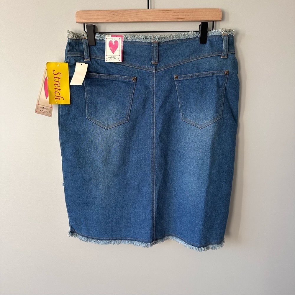 Y2K Ultra Pink Vintage Deadstock NWT Denim Skirt Frayed Hem Chevron Raw Edge - Picture 4 of 16